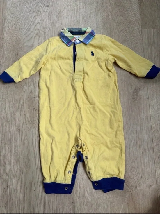 Ralph Lauren Yellow Polo Footie with Navy Trim