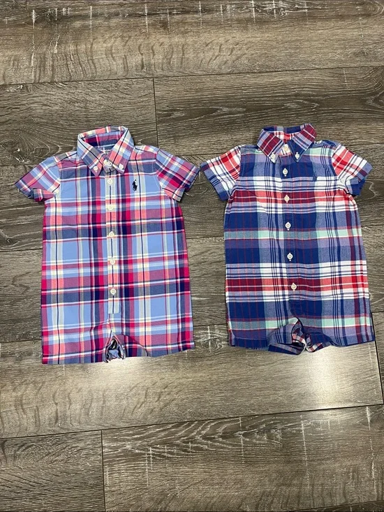 Lot of two multicolored plaid Ralph Lauren rompers size 3 months