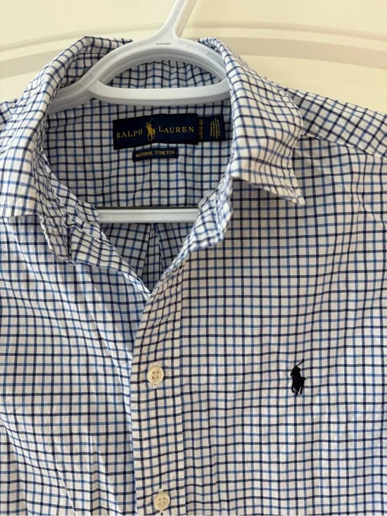 Ralph Lauren White and Blue Windowpane Button-Down Shirt