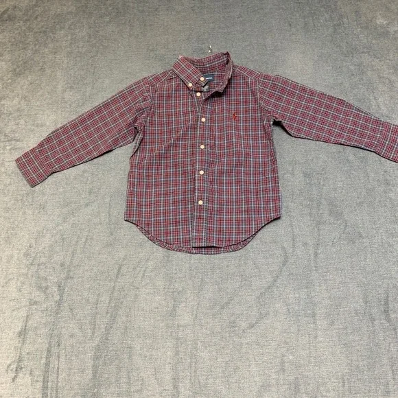 Ralph Lauren Shirt Toddler Boys 3/3T Red Blue Plaid Long Sleeve Button Down