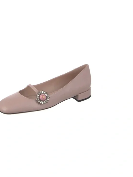 Valentino Garavani Blush Pink Mary Jane Flats with Jeweled Brooch