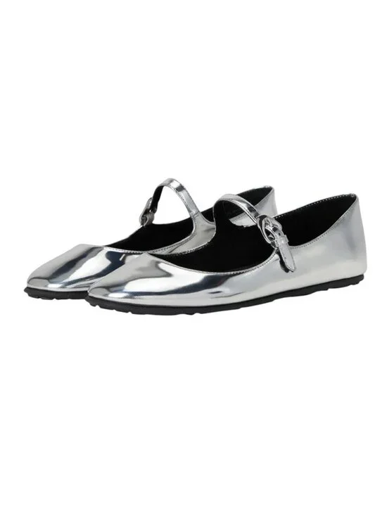 Aerosoles Perry Silver Mirror Metallic Flat Mary Jane 7.5