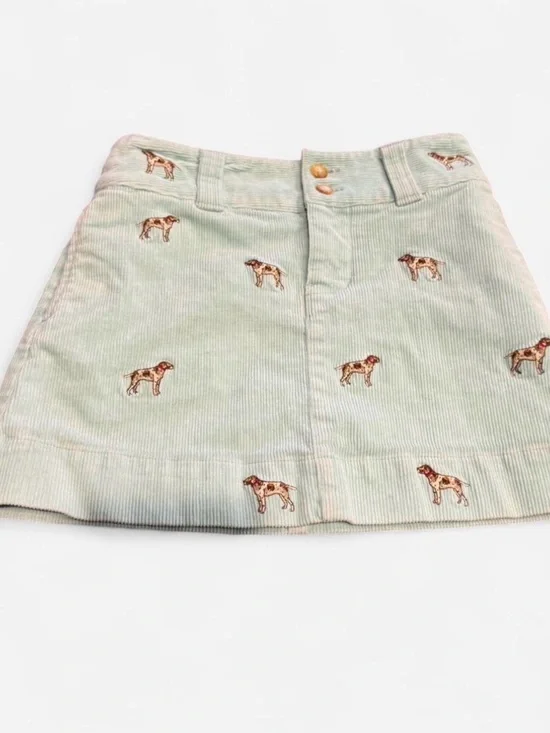 Ralph Lauren Mint Green Corduroy Dog Embroidered Skirt Girls Size 6 Preppy
