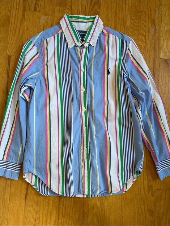 Ralph Lauren Multicolor Vertical Stripe Button-Down Shirt - Blue, White, Green