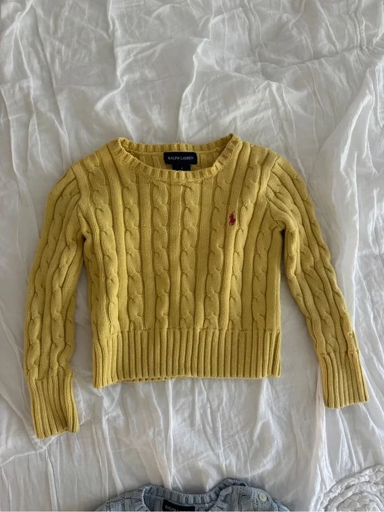 Ralph Lauren Mustard Yellow Cable-Knit Crewneck Sweater