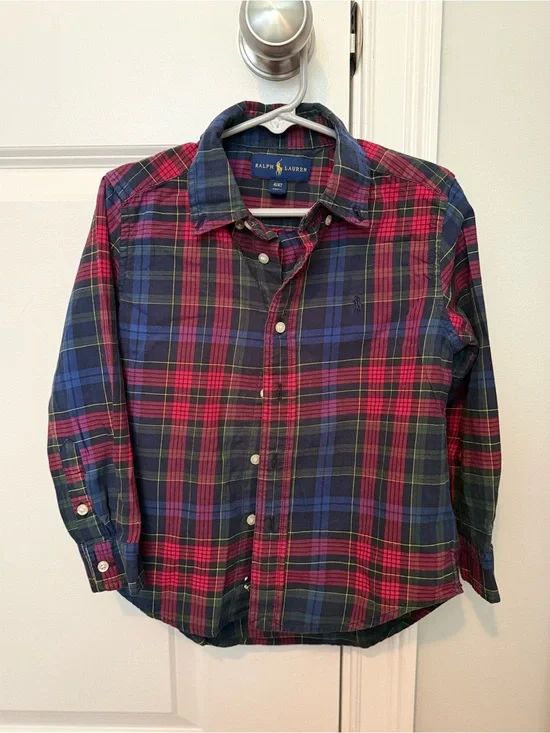 Ralph Lauren Red, Navy & Green Plaid Button-Down Shirt