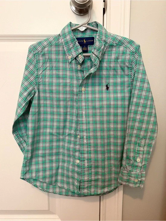 Ralph Lauren Green Plaid Cotton Button-Down Shirt