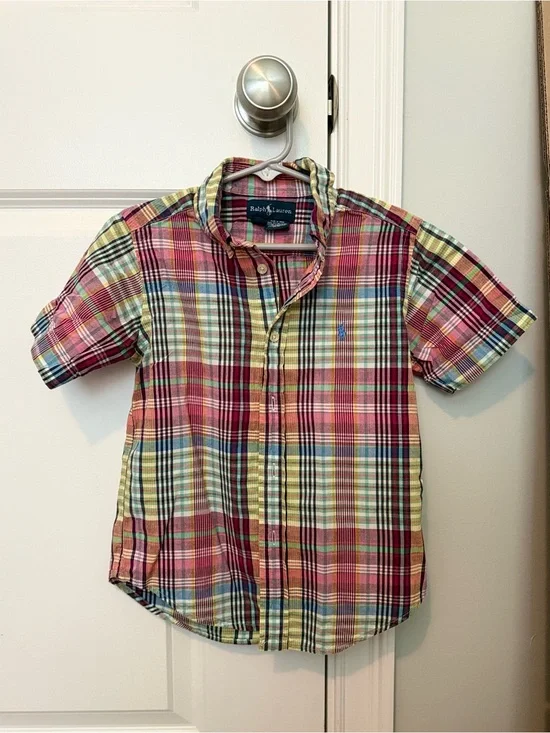 Ralph Lauren Short-Sleeve Plaid Button-Down Shirt - Red, Yellow, Blue, Green