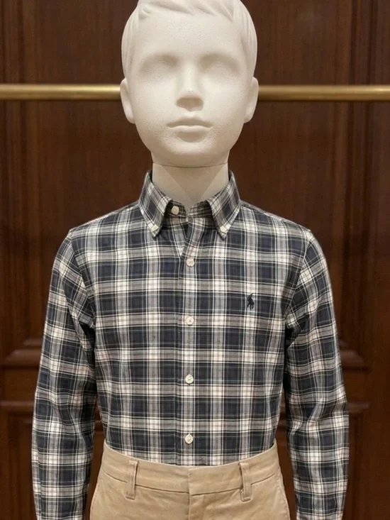 Ralph Lauren Navy and White Plaid Button-Down Shirt boy’s size XL 18/20