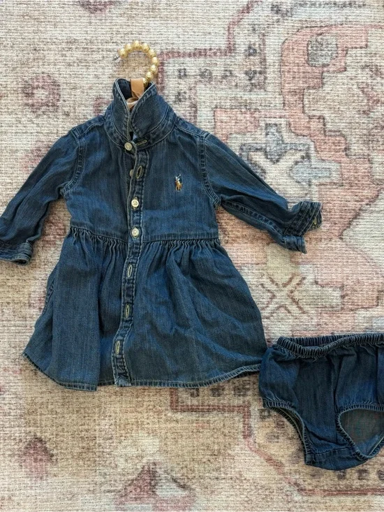 Ralph Lauren Dark Denim Button-Front Dress with Bloomer