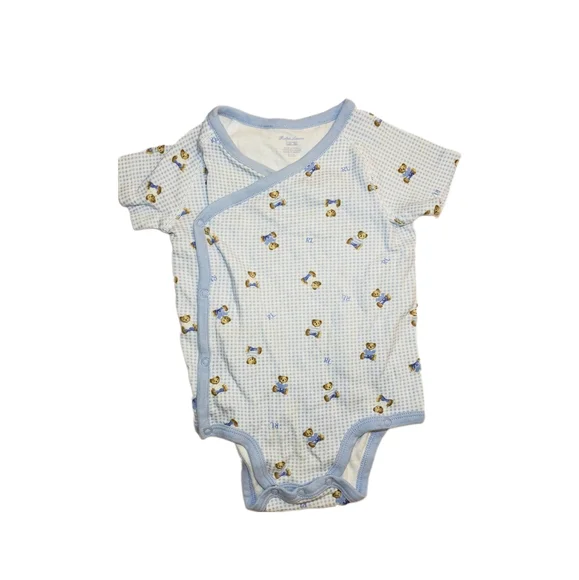 Ralph Lauren 12m Teddy Bear Blue Gingham Check Short Sleeve Bodysuit