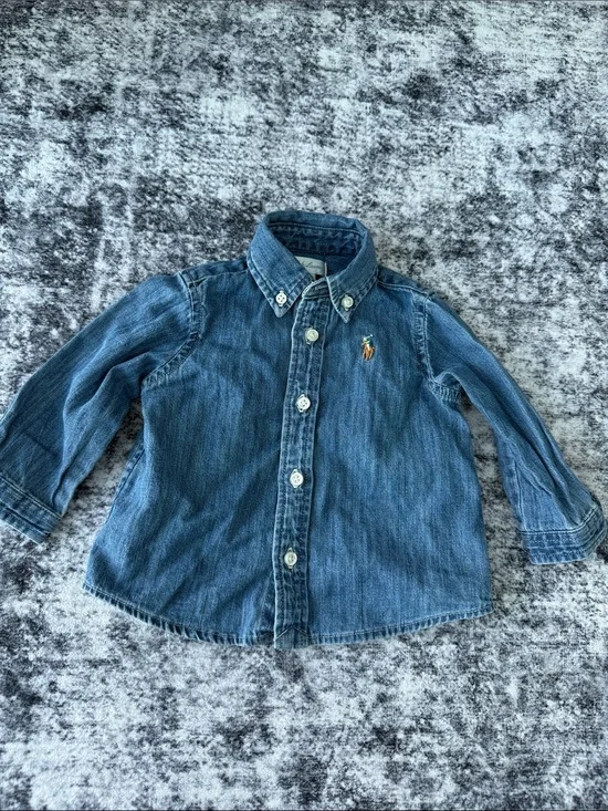 Ralph Lauren Kids Blue Denim Button-Down Shirt with Pony Logo