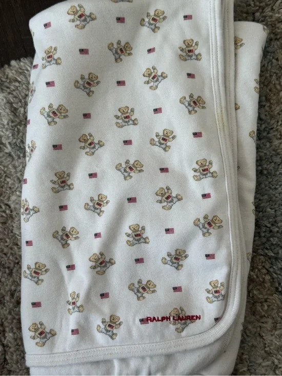 Ralph Lauren White Teddy Bear & Flag Print Sleep Sack
