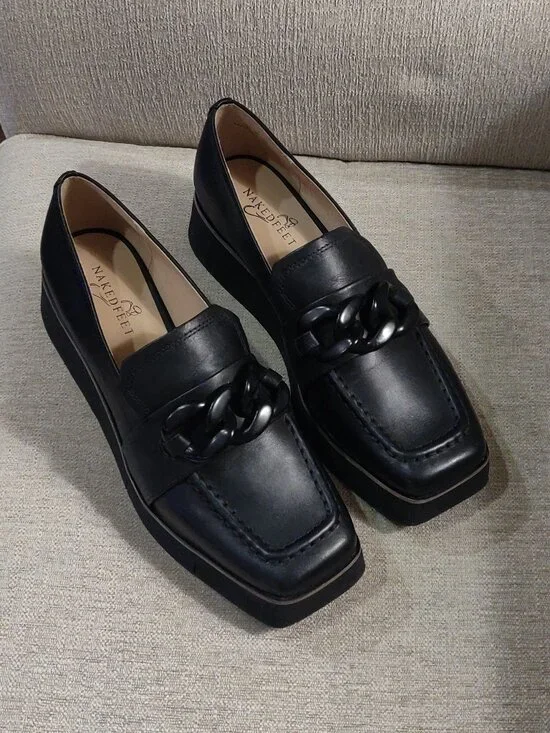Naked Feet Privy Leather Platform Loafer In Black SIZE US 8