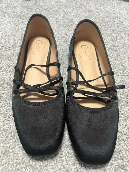 Cato Women's Black Satin Ballerina Flats Size 9 EUC