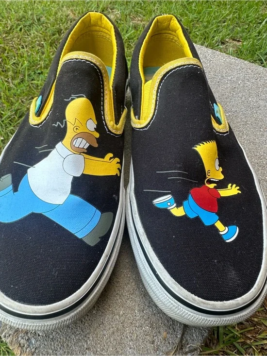 Vans Black & Yellow Slip-On Kids Shoes with Simpsons Art