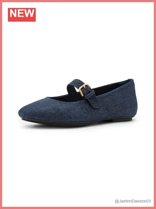 Women's FitFlop Denim Mary Jane Flats with Buckle - Polyester Upper, Low Wedge