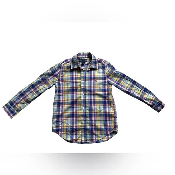 Ralph Lauren Plaid Button Down Shirt Boys 7 Cotton Lightweight Preppy