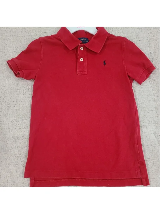 Polo Ralph Lauren Red Polo Short Sleeve Shirt Size Boys 7 Pique Cotton Navy Logo