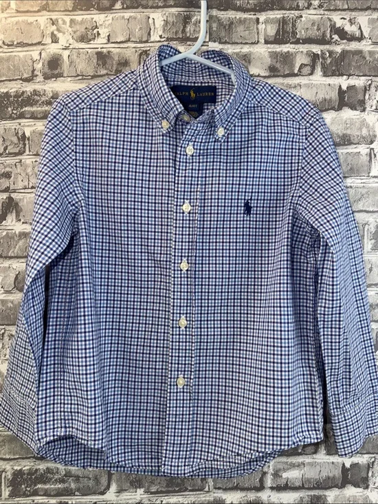 Ralph Lauren boy's Navy and White Gingham Button-Down Shirt