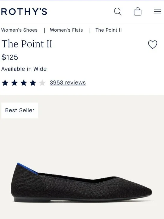 Rothy's The Point II Black Flat Size 9 1/2