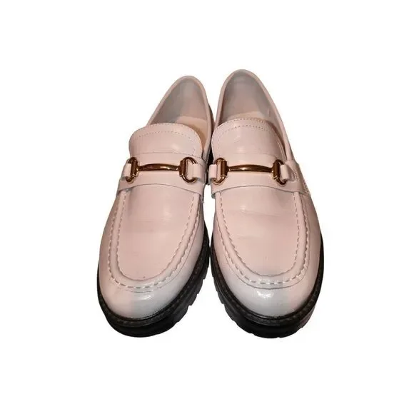 Steve Madden Women's Mistor Loafers white leather Size 9 Gold-tone horse bit har