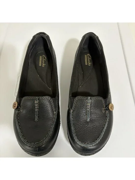 Clarks Black Button Accent Slip On Loafers