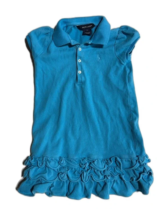 Ralph Lauren Blue Ruffle‎ Hem Polo Dress Size 5