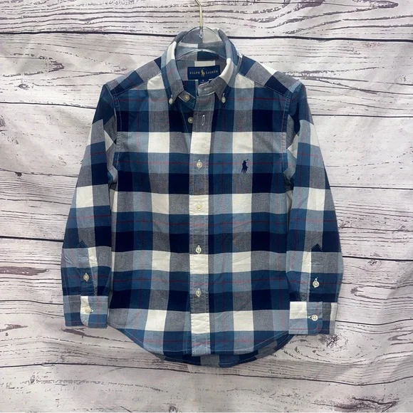 Ralph Lauren Blue Plaid Button-Down Shirt Size 5