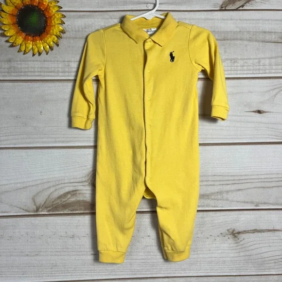 Ralph Lauren Baby Boys Yellow Long Sleeve Polo Romper Jumpsuit 12M‎