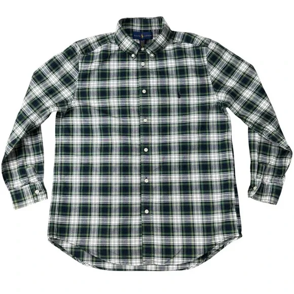 Ralph Lauren Plaid Button Down Shirt Kids Youth XL 18-20 Green Blue‎ Long Sleeve