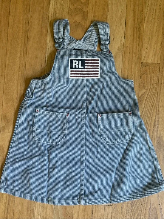 Polo jeans Ralph Lauren Childs Small Blue & White Striped overalls denim Dress