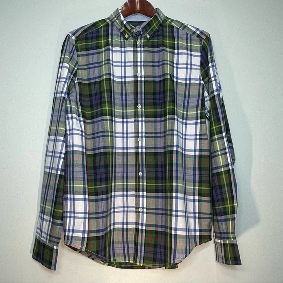 RALPH LAUREN Youth Boy's Blue Green Plaid Long Sleeve Button Down Shirt Size XL
