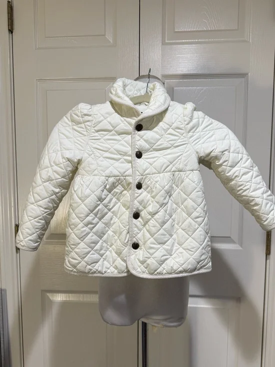 Ralph Lauren Girls Cream Quilted Barn Jacket Bow Back