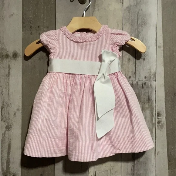 Ralph Lauren pink & white seersucker baby dress and diaper cover layette 3 month