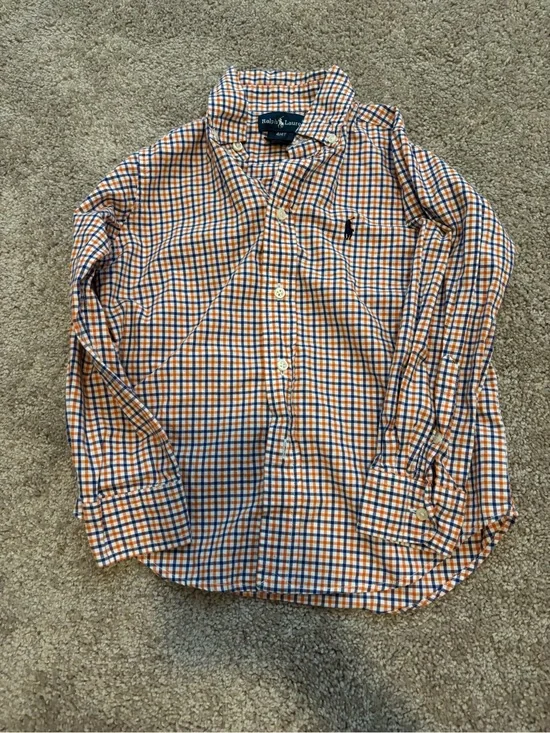 Ralph Lauren Orange & Blue Check Button-Down Shirt - kids 4T