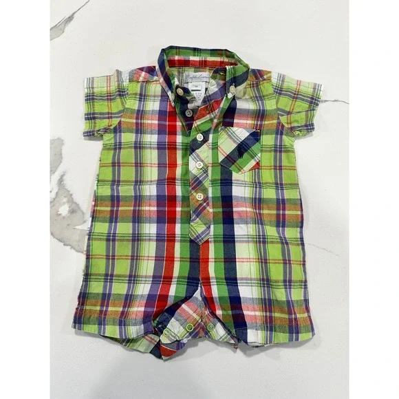 Ralph Lauren Baby 3M Plaid Shortall‎ Romper One Piece Green Red Blue White