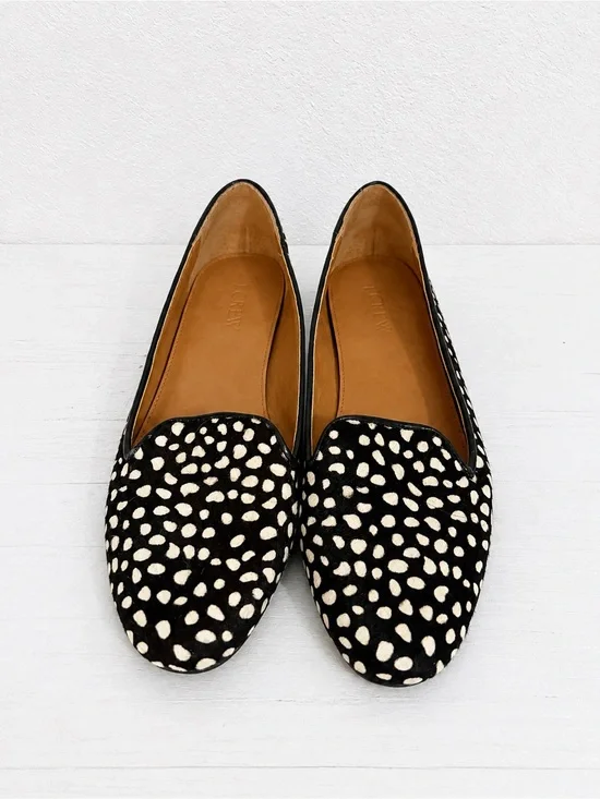 J.Crew Calf Hair Black With Ivory Speckles Almond Toe Slip On Flats Size 8