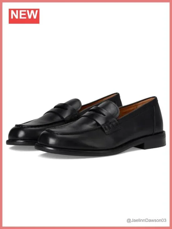 Leather Loafers Moc Toe Slip-On Block Heel