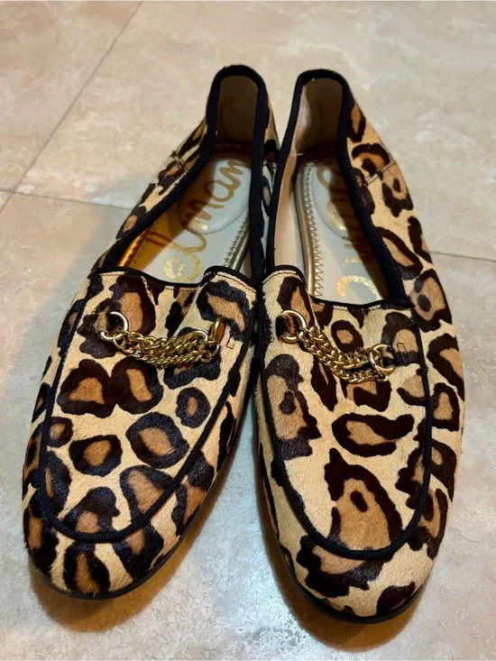 Sam Edelman Leopard Print Chain-Accent Women’s Loafers Tan/Black size 7 Like new