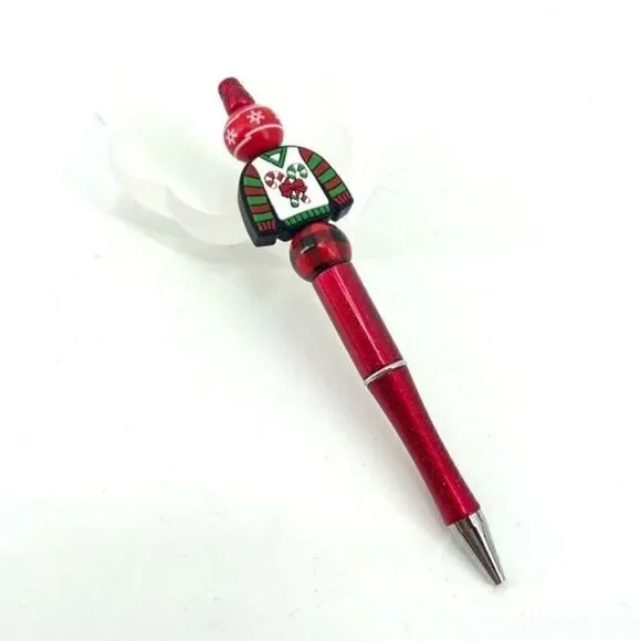 Christmas ugly sweater candy cane pen handmade NEW Buffalo plaid snowflakes