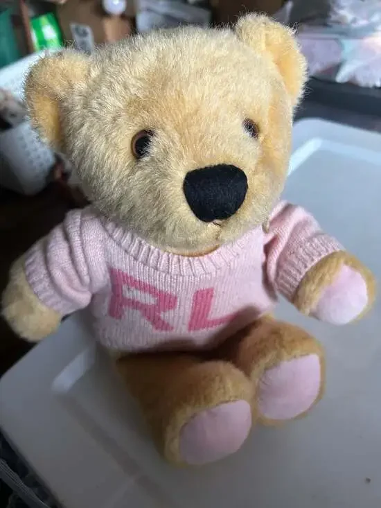 Ralph Lauren The Romance Plush Teddy Bear Stuffed Animal Pink Knit Logo Sweater