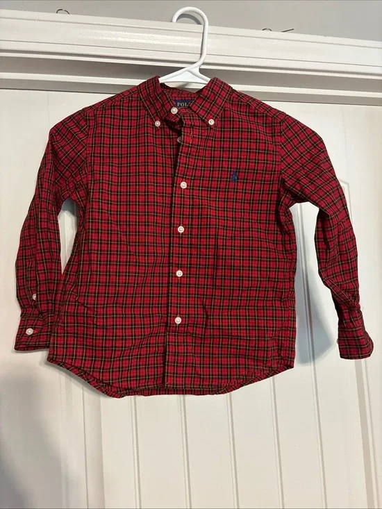 Ralph Lauren boys Red & Green Plaid Button-Down Shirt