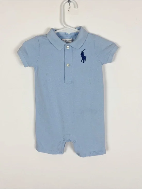 Ralph Lauren Baby Boy's Big Pony Cotton Mesh Polo Shortall Blue Size 6 Months