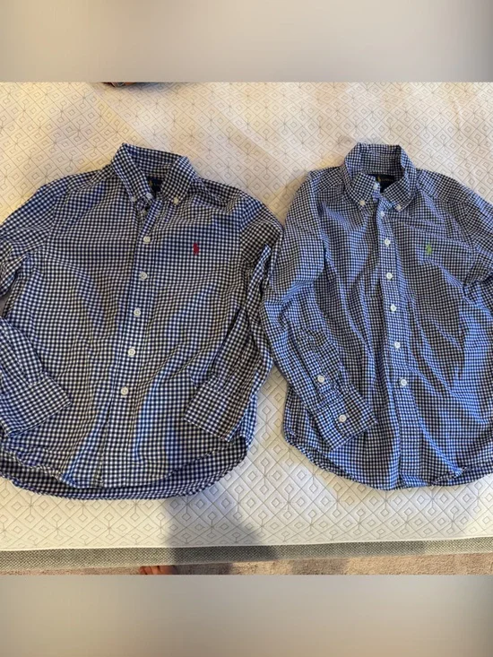 Ralph Lauren Blue Gingham Button-Down Shirts (Pair)