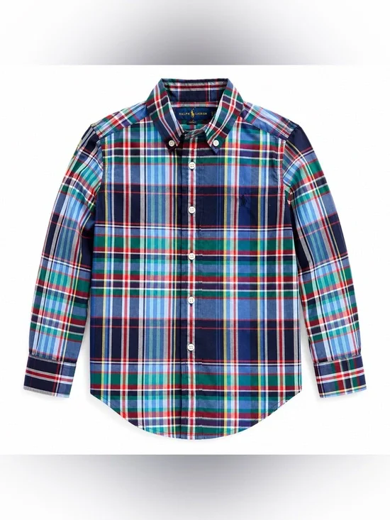 Ralph Lauren Boys 4/4T Multicolor Plaid Natural Stretch Cotton Button Down