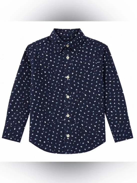 Ralph Lauren Boys 4/4T Navy Nautical Flag Print Cotton Button Down Shirt