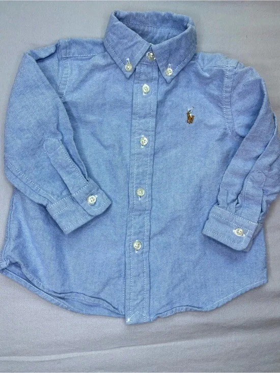Polo Ralph Lauren Baby Boy 12M Blue Oxford Button Down Shirt Pony