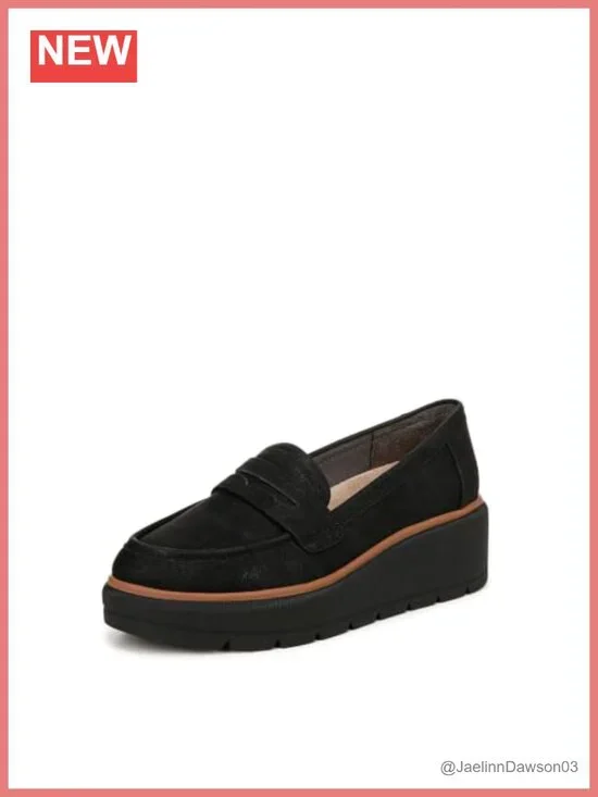 Faux Leather Slip-On Loafers with Wedge Heel & Lug Sole