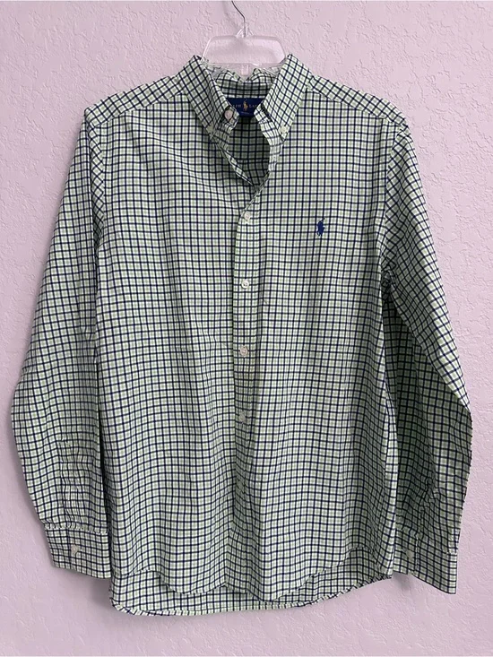 Ralph Lauren Boys Navy/Green Gingham Button Down Shirt Size XL